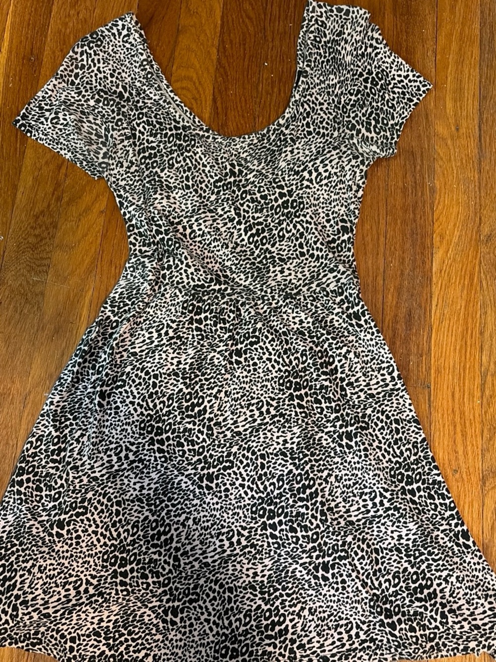 Black and baby pink  Leopard-Print Scoop Neck Midi cotton Dress